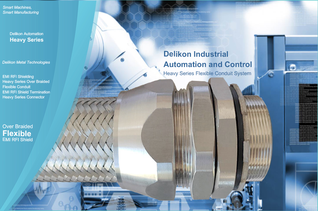 [CN] Delikon Industrial Automation Control EMI RFI Shielding Heavy Series Over Braided Flexible Conduit EMI RFI Shield Termination Heavy Series Connector for In